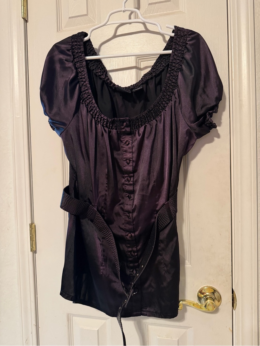 torrid Satin Puff Sleeve Button-Down Top with belt